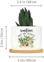 DreamAutumn Sometimes Wet My Plants Ceramic Pots for Plants with Drainage Holes Round Flower Pot Bamboo Tray Orchid Pot Succulents Pots for Outdoor Indoor Plants,Set of 3 - Image 2