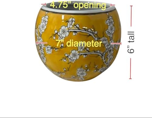 Ceramic Planter Pot with Watercolor Cherry Blossom Design, 7 Inch Diameter, Potbelly Shape, No Drain Hole, 3lbs (Golden Yellow) - Image 3
