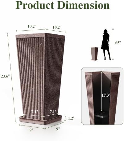 24" Tapered Tall Planters for Outdoor Plants with Tray&Shelf, Brown - Image 2