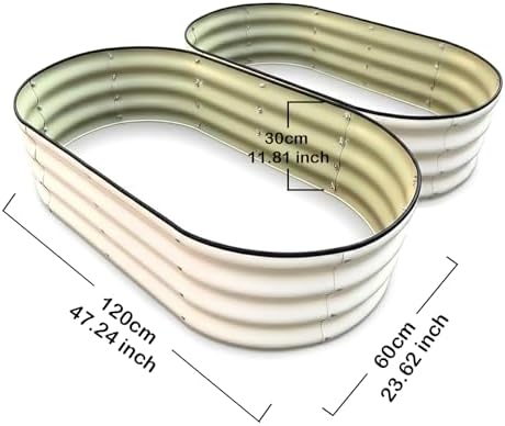 Raised Garden Bed, Metal Planter Box, Oval Shape, Outdoor Planting Flower Herb Vegetable Planter(2 PCS of 4×2×1 ft, Ivory Oval) - Image 2