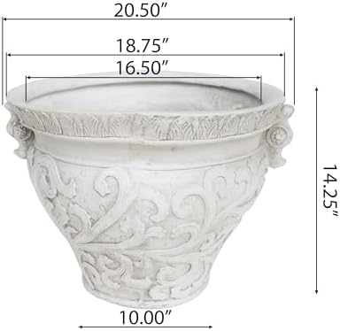 Christopher Knight Home Armis Round Concrete Planter, Indoor Outdoor Garden Plant Pot with Drainage Hole, Floral Relif Patio Urn Planter for Front Porch/Backyard, Outdoor Planter Box, Antique White - Image 5