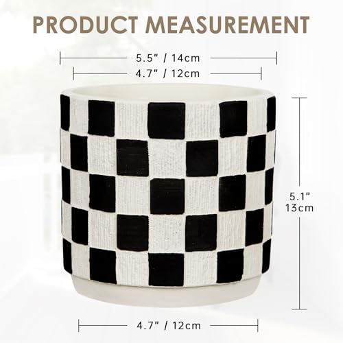 5.5 inch Ceramic Plant Pots with Drainage Hole Silicone Plug, Checker Ceramic Planters Round Flower Pot for Indoor Outdoor Plants Home Gardening Desktop Windowsill, Black - Image 3