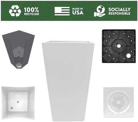 Bloem Tall Finley Tapered Square Planter: 20" - Casper White - Matte Textured Finish, 100% Recycled Plastic Pot, for Indoor and Outdoor Use, Gardening, 5 Gallon Capacity - Image 5
