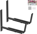 Y&M 2 Pack Adjustable Planter Box Brackets (6 to 12.5 in), Universal Window Box Brackets, Heavy Duty Iron Flower Box Wall Mounting Hooks for Balcony, Fences, Patio, and Garden - Black by YM