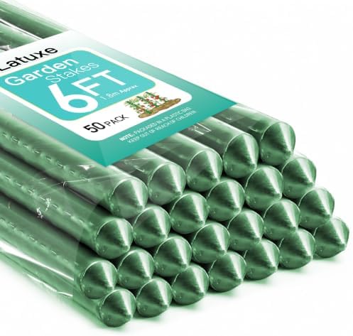 50pcs Garden Stakes 6FT, Plastic Coated Steel Plant Stakes Specifically Designed for Climbing Plants, Ideal for Tomatoes, Beans, Cucumbers, Peppers, Vines, and More Plant Growth by Unknown