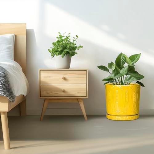 Eightpot Ceramic Flower Pots, 12 Inch Plant Pot with Drainage Holes and Saucers, Round Pots for Plants for Indoor Outdoor, Boho Decorative Planter, Garden House Decor, Gifts for Women, Yellow - Image 7