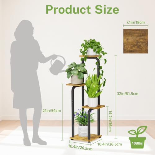 iDavosic.ly Plant Stand Indoor, Corner Tall Shelf, Wooden Tray, Black Brown - Image 2