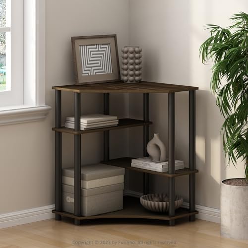 Furinno Turn-N-Tube Storage Shelves, 4-Tier Corner Shelf, Toolless Assembly Display Rack, Corner Bookshelf for Small Space, for Organization and Storage, Living Room, Home Office, Columbia Walnut by Furinno-FitsYourSpaceFitsYourBudget