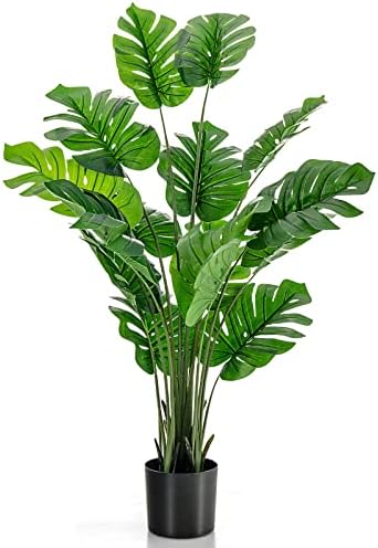HAPPYGRILL Artificial Monstera Deliciosa Plant, 5FT Faux Plant with Cement Pot, 15 Large Leaves, Decorative Fake Greenery Plants, Indoor & Outdoor Decor for Home Office (1) by HAPPYGRILL