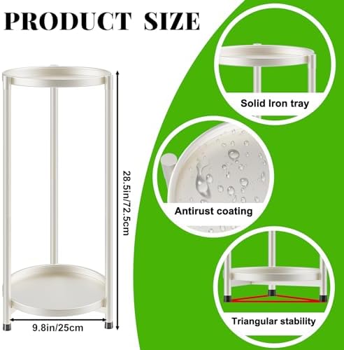 2 Tier Plant Stand Indoor Tall, White Corner Tiered Round Plant Stand for Indoor Multiple Plants, Metal Flower Pot Stands Outdoor Holders Plant Shelf Display Rack for Balcony Living Room - Image 2