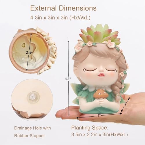 Argofox Samll Angel Girl face Succulent Plant pots 3packs with Drainage Hole 4inch Indoor Cactus Pot Unique Cute Flower Pot with Girl Face Container Planter - Image 5
