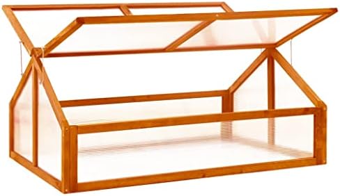 Firwood Garden Portable Greenhouse, Wooden Greenhouse Raised Flower Planter with 2 Roofs, Garden Portable Mini Greenhouse Cabinet for Outdoor Indoor Use 44.8"x31.4"x19.6"/Brown -AA - Image 2