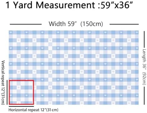 Erosebridal Plaid Fabric By The Yard, Heart Shaped Check Upholstery Fabric for Chairs, Cute Lattice Decorative Fabric, DIY Art Fabric, Clothing Gift Waterproof Fabric, Blue White, 5 Yards - Image 5