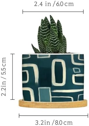 Teal Blue Graffito Ceramic Planters Green White Geometric Flower Pots for Indoor Plants with Drainage Holes and Saucers Pot for Indoor Outdoor Garden - Image 2