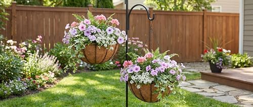 Kingbuy 14" Metal Hanging Basket with Coconut Liner – 6.5" Depth, Rust-Resistant Wire for Ferns & Herbs, Adjustable Chains & S-Hook for Balcony Porch Kitchen Window, 2 Pack - Image 5