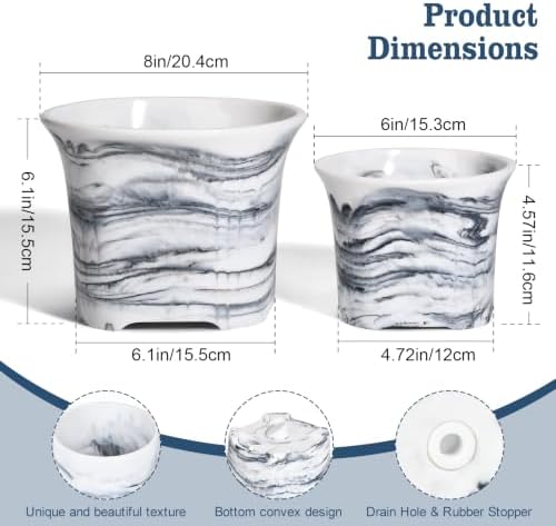 8Inch Marble Resin Plant Pot with Drainage Hole square Decor Flower Planter - Image 2