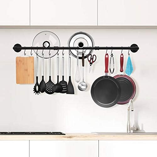 TLBTEK 50 inch Black Pipe Pot Bar Rack Wall Mounted Detachable Pans Hanging Rail Kitchen Lids Utensils Hanger Holders with 15 S Hooks - Image 6