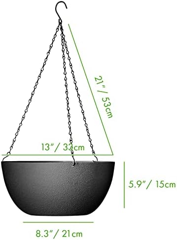 WOUSIWER 13 inch 2Pack Large Hanging Planters for Outdoor Indoor Plants with Drainage Holes and Chain, Round Hanging Flower Pots for Garden Home Porch Decor, Black - Image 2