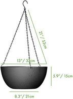 WOUSIWER 13 inch 2Pack Large Hanging Planters for Outdoor Indoor Plants with Drainage Holes and Chain, Round Hanging Flower Pots for Garden Home Porch Decor, Black - Image 2