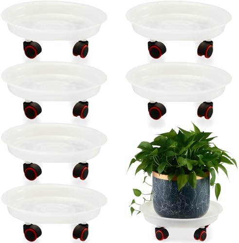 6 Packs 13 Inches Large Plant Caddy Plant Saucers on Wheels Rolling Plant Stands Heavy-Duty Plant Dolly Plastic Planter Roller Base Pot Movers Outdoor Plant Tray Coaster by KvyusFlourish