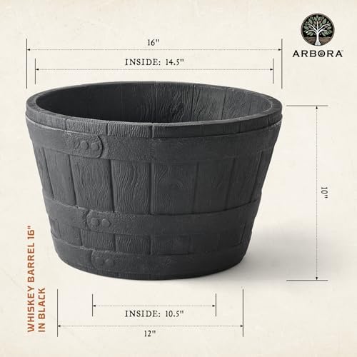 ARBORA 16" Whiskey Barrel Planter - Polyresin Large Outdoor Plant Pot - Image 2