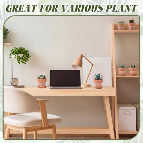 Maxdot Set of 6 Embossed Succulent Pots 4" Small Terracotta Pot, Leaf Style - Image 5