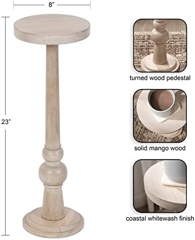 Kate and Laurel Wegner Coastal Wooden Round Drink Table; 8 x 23; Whitewash; Elegant and Durable Pedestal Table for Use as Small Drink Table; Plant Stand; or Decorative Item Display - Image 3