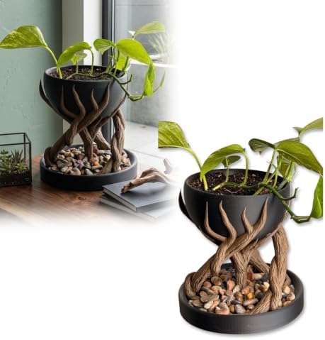 Modern Organic Branching Pot Geometric Planter with Drainage TrayModern Organic Branching Pot – Geometric Planter with Twisting Branch Base & Integrated Drainage Tray (White+Black) by Unknown