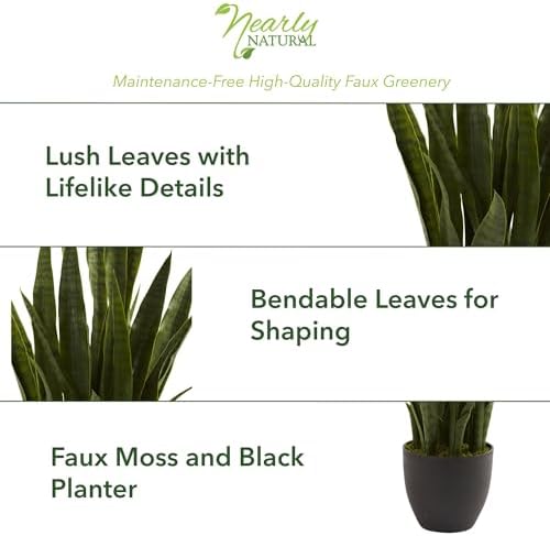 Nearly Natural 35 in Artificial Sansevieria Plant with Black Planter - Image 3