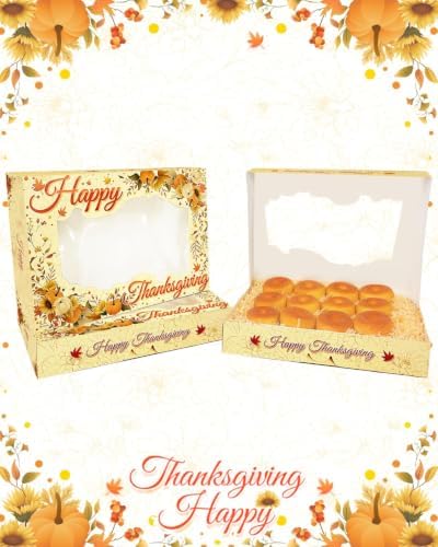 qiqee Thanksgiving 14x10x2.5 inch Auto-pop Up 24Pcs Cookie Box with Window Thanksgiving Pumkin Flower Pastry Macaron Bakery Box For Thanksgiving Day - Image 2