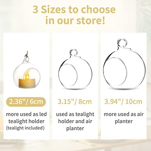 108 Pcs Mini Hanging Tealight Holder with LED Candles, 2.36in Hanging Glass Globes Candle Holder, Hanging Glass Terrarium Glass containers for Wedding Party Tree Decoration (Contains LED Candles) - Image 5