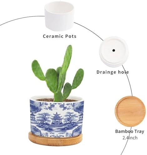 Chinoiserie Blue Asian Ceramic Planters Chinoiserie Chic Asian Snake Plant Live Indoor with Pot with Drainage Holes and Saucers Pot for Home Office Decoration - Image 3