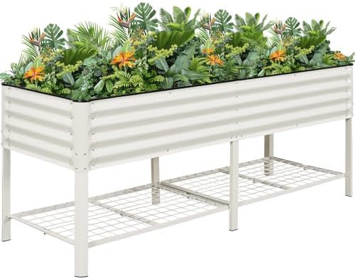 G GOOD GAIN Elevated Raised Garden Bed Kit with Legs, Rack, 2x6ft, White by GGOODGAIN