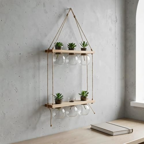 TOYANDONA Wall Hanging Plant Propagation Station, 2 Tier Wooden Vase Holder - Image 7