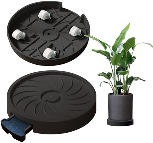 MCleanPin 2 Pack Plant Caddy with Hidden Wheels, 11" Heavy Duty Rolling Plant Stand with Removable Drainage Tray and Silent Casters Round Flower Pot Mover Planter Dolly for Indoor Outdoor Black by MCleanPin