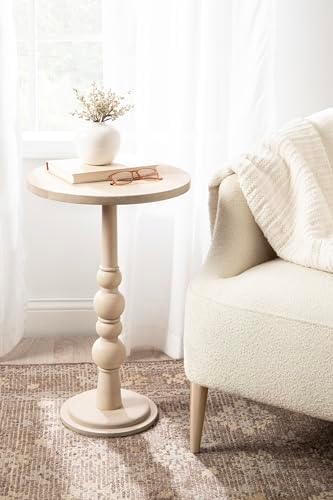 Kate and Laurel Wegner Traditional Wooden Round Side Table; 16 x 26; Whitewash; Elegant and Durable Pedestal Table for Use as Living Room End Table; Plant Stand; or Bedroom Nightstand - Image 2