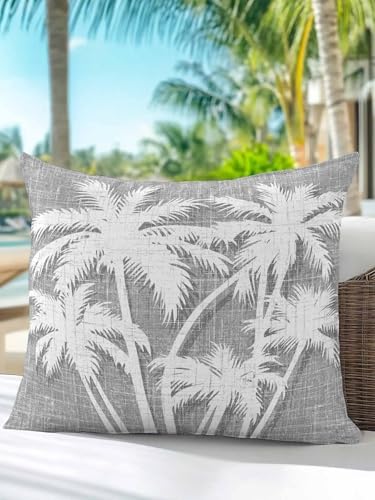 Throw Pillow 16x16 Inch, Coastal Palm Tree Waterproof Outdoor Pillow Covers for Patio with Insert, Tropical Plants Botanical Vintage Gray Decorative Pillowcase Cushion for Couch, Sofa, Bed, Garden - Image 7