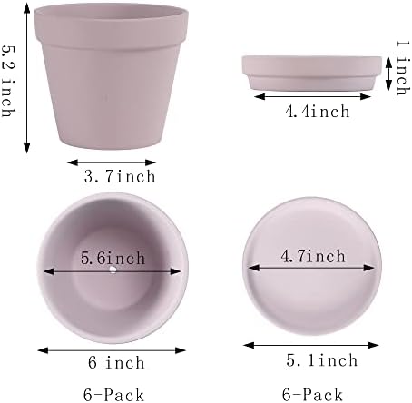 Yishang Large Terra Cotta Pots with Saucer- 6 Pack Large 6'' Terra Cotta Plant Pot with Drainage Hole, Flower Pot with Tray, Terracotta Pot for Indoor Outdoor Plant(Purplr) - Image 2