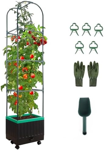 Yhtpouqe Raised Garden Bed Planter Box with Trellis, 71.2" Self-Watering Tomato Planters for Climbing Plants Vegetable Vine Flowers, Lockable Wheels, Vertical Gardening, Indoor Outdoor Patio Use by YHTPOUQE
