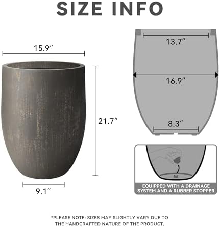 Kante Large Round Bullet Vintage BRN Concrete Planter 21.7" Tall, Outdoor - Image 2