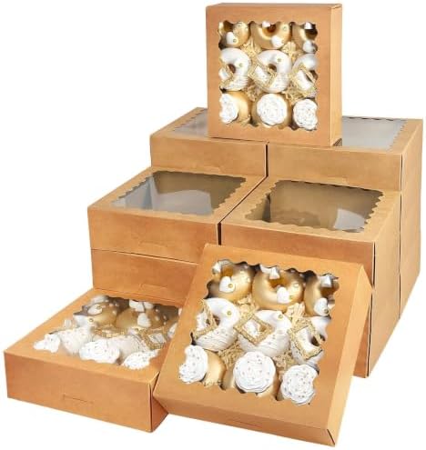 Bakepacker Auto-pop Up Pie Boxes with Window 8x8x2.5 inches 55pcs Brown by Bakepacker