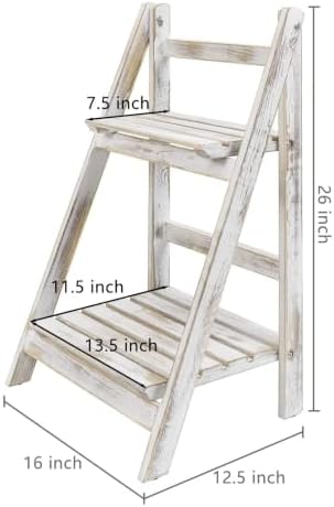 MyGift 2 Tier Whitewashed Wood Plant Stand, Foldable Display Shelf - Image 3