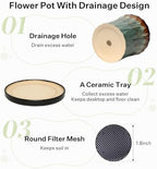 6.6 Inch Ceramic Planters with Drainage Hole and Saucer,Indoor Outdoor Large Flower Pots, Garden Pot for Plant Lovers (Drip Blue) - Image 4