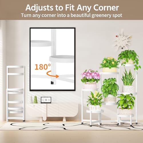 LASZOLA Plant Stand Indoor Outdoor Tall with Plastic Tray, 7 Tiers White - Image 4