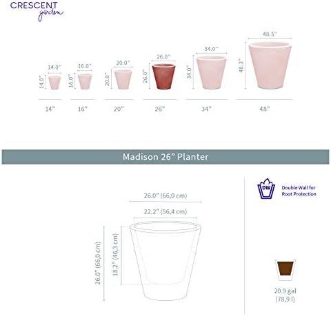 Crescent Garden Madison Planter– Weather-Resistant, Double Walled Indoor/Outdoor Plant Pot with Drain Hole – Large Plastic Plant Pot, 26" W (Olive) - Image 2