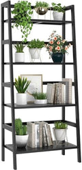 Homykic Black Ladder Shelf, 4-Tier Bamboo Bookshelf & Bookcase Organizer by Homykic