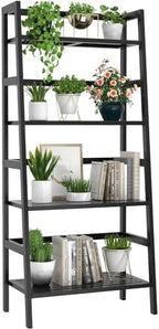 Homykic Black Ladder Shelf, 4-Tier Bamboo Bookshelf & Bookcase Organizer by Homykic