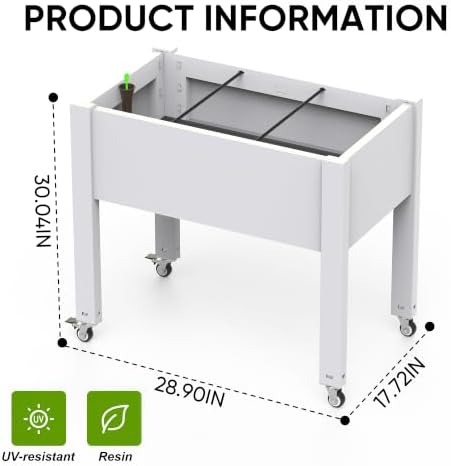 EasyUp Raised Garden Bed with Legs, UV Waterproof Resin Elevated Garden Beds Outdoor with Wheels, Standing Planter Box with Internal Cross Support & Water Level Detector for Indoor Outdoor Use(Ashen) - Image 2