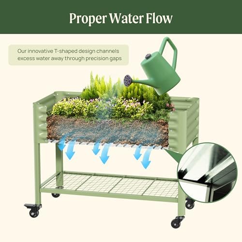 Vego garden Rolling Elevated Raised Garden Bed, 2' x 8' Outdoor Planters Boxes with Legs & Storage Rack for Patio, 1400 Lbs Weight Capacity, Raised Beds for Gardening, Pearl White - Image 6