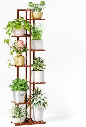 ROSSNY 55 Inch Tall Bamboo Plant Stand for Indoor, 7 Tier 8 Potted, Brown by ROSSNY